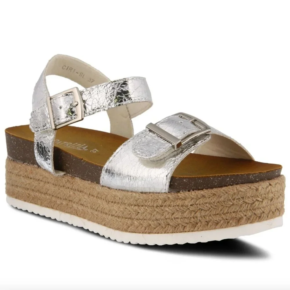 PATRIZIA SPRING STEP 40 US 9 Ciri Metallic Platform Espadrille Sandals Flatform